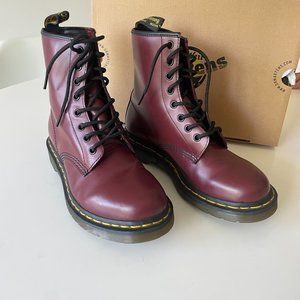 Vintage Dr. Martens 1460 Smooth Leather Lace Up Boot In Cherry Red Rouge (Sz 7)